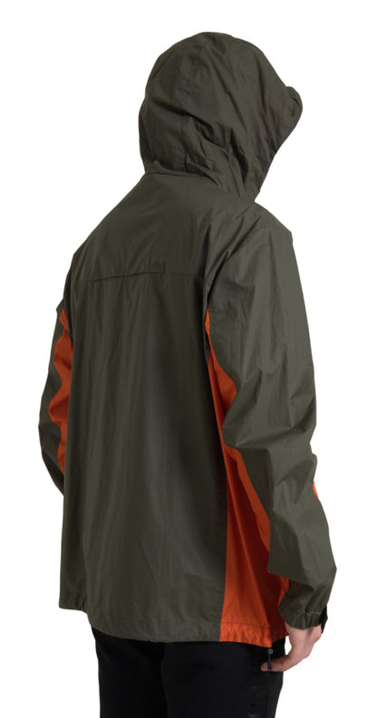  - Elegant Hooded Full Zip Jacket in Green and Orange