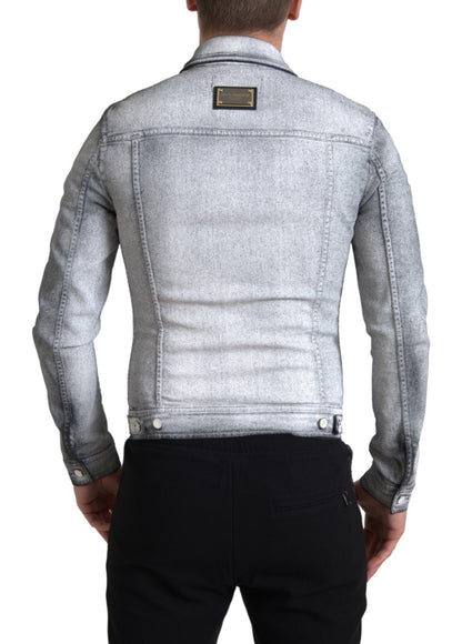  - Elegant Gray Cotton Stretch Denim Jacket