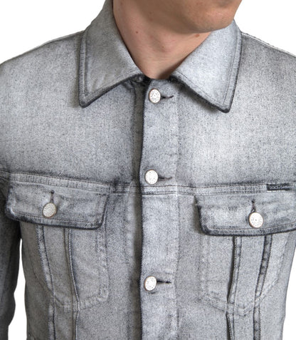  - Elegant Gray Cotton Stretch Denim Jacket