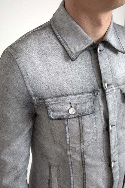  - Elegant Gray Cotton Stretch Denim Jacket