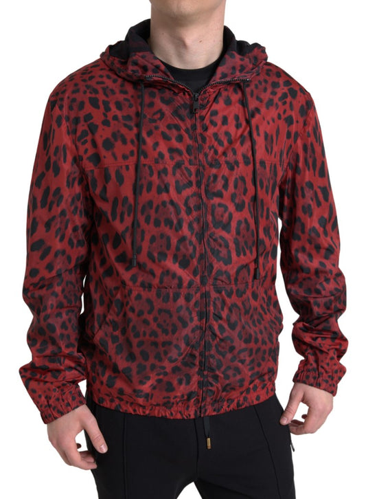  - Red Leopard Hooded Bomber Jacket