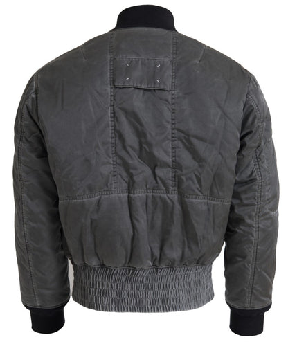  - Elegant Gray Bomber Jacket Full Zip Closure