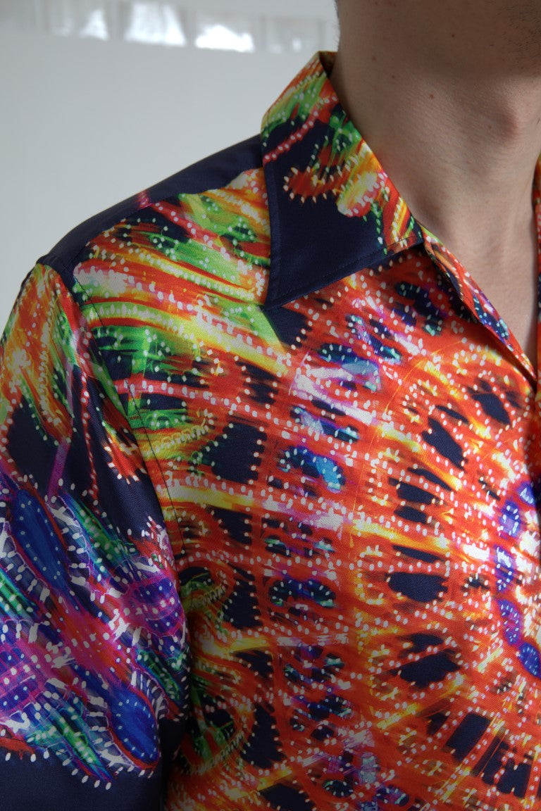  - Multicolor Silk Button-Down Casual Shirt