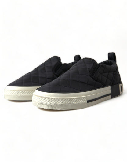  - Elegant Quilted Black Canvas Sneakers