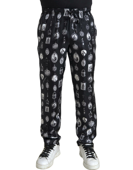  - Elegant Silk Joggers with Religious Print