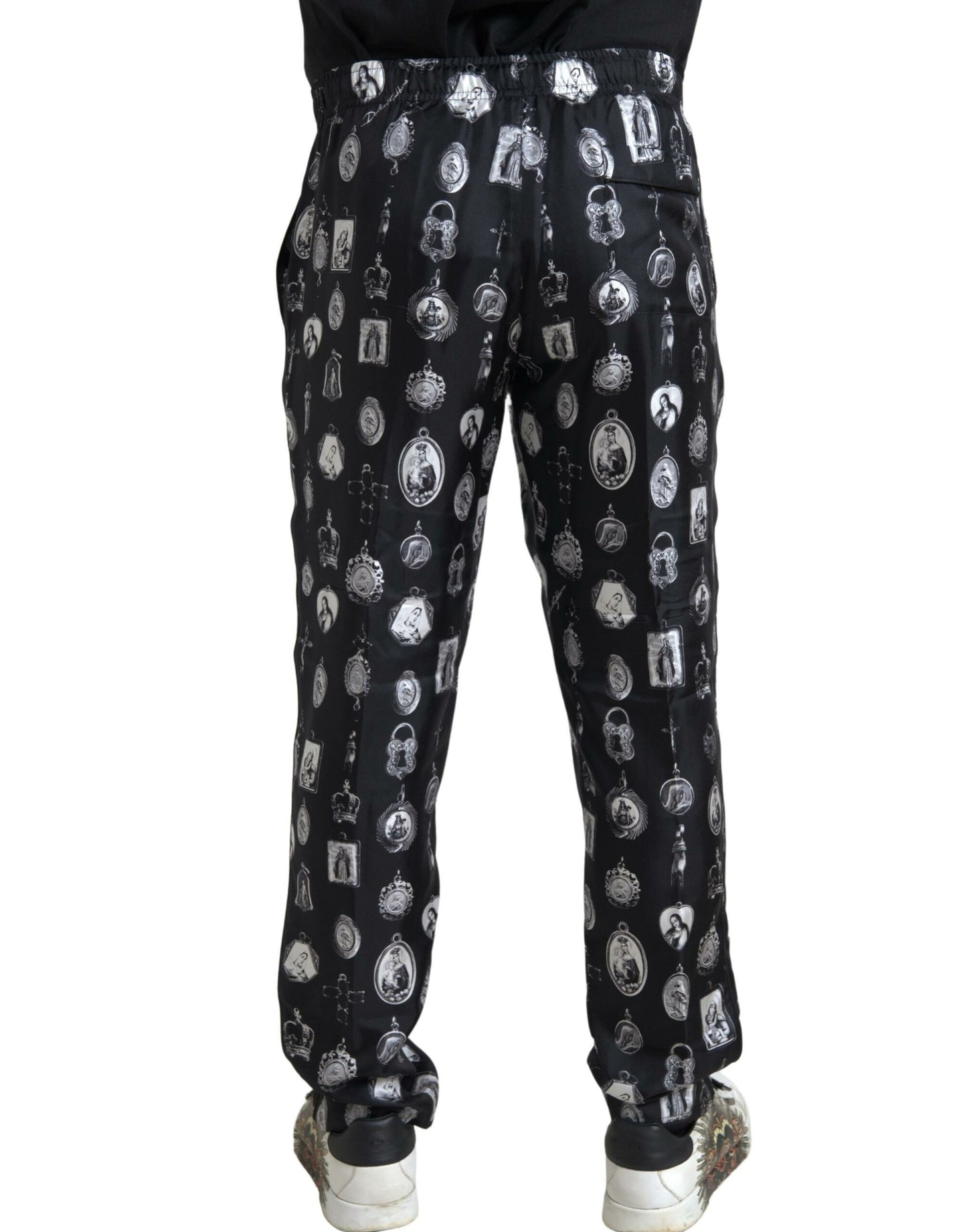  - Elegant Silk Joggers with Religious Print