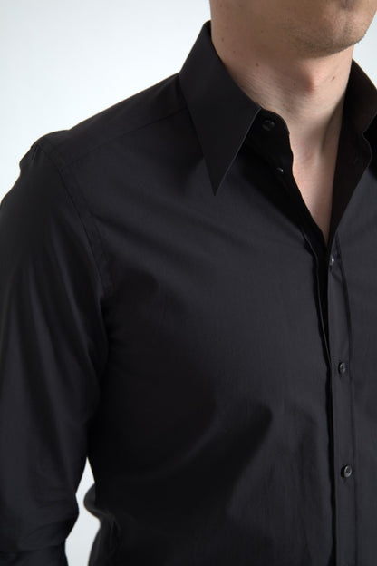  - Elegant Slim Fit Black Cotton Dress Shirt