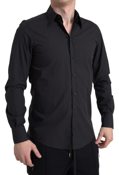  - Elegant Slim Fit Black Cotton Dress Shirt