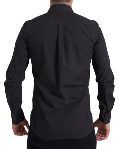  - Elegant Slim Fit Black Cotton Dress Shirt