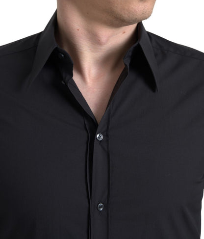  - Elegant Slim Fit Black Cotton Dress Shirt