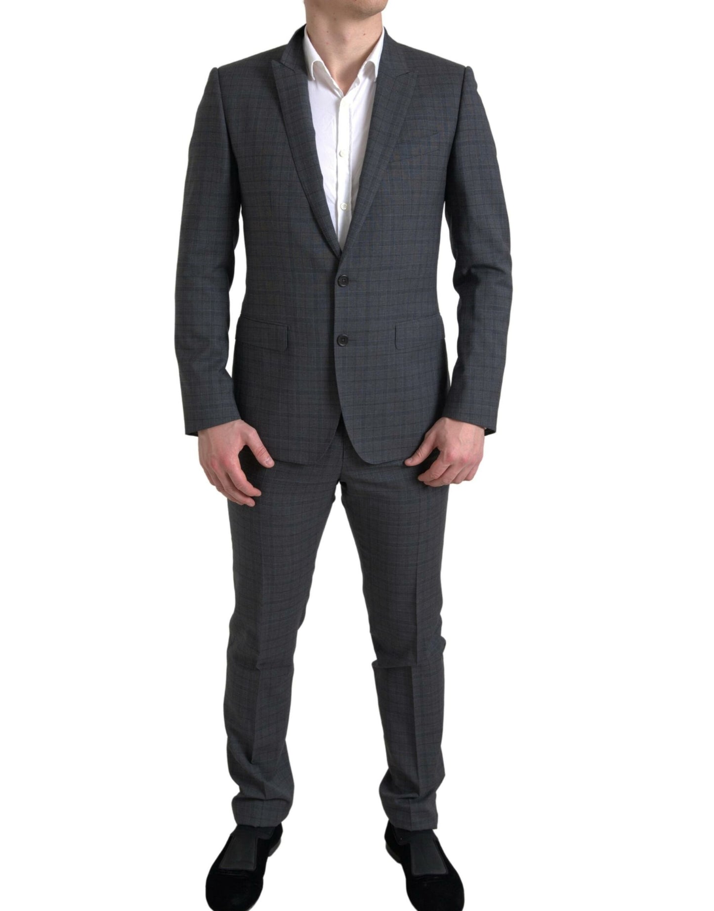  - Elegant Grey Checkered Slim Fit Suit