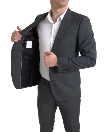  - Elegant Grey Checkered Slim Fit Suit