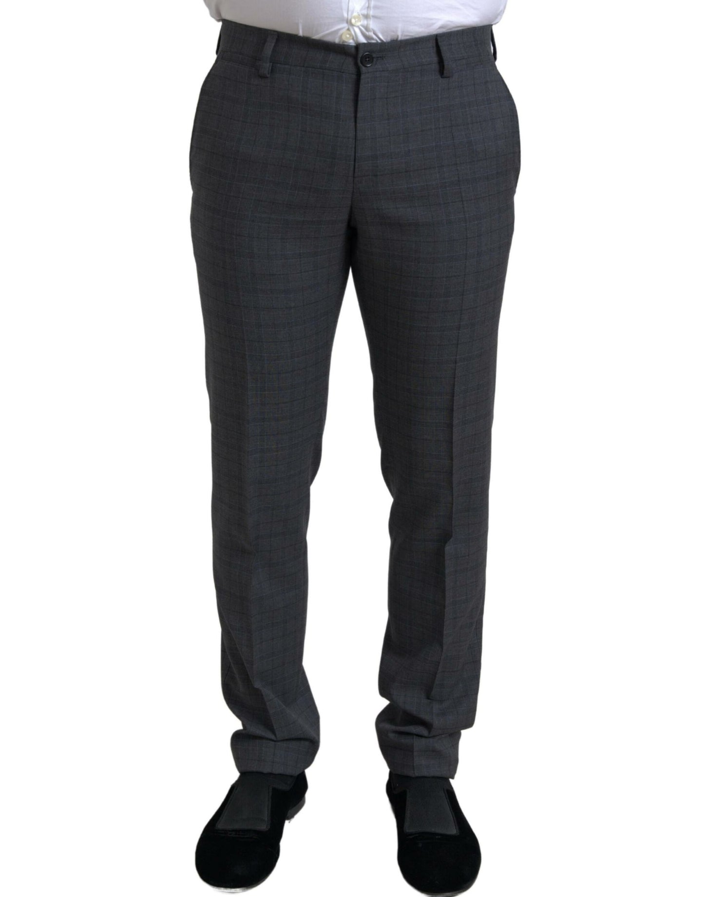  - Elegant Grey Checkered Slim Fit Suit