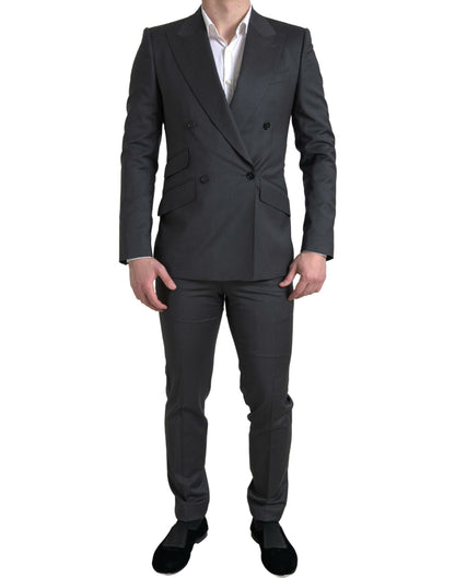  - Sleek Grey Slim Fit Double Breasted Suit