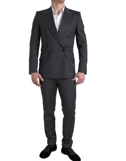  - Sleek Grey Slim Fit Double Breasted Suit