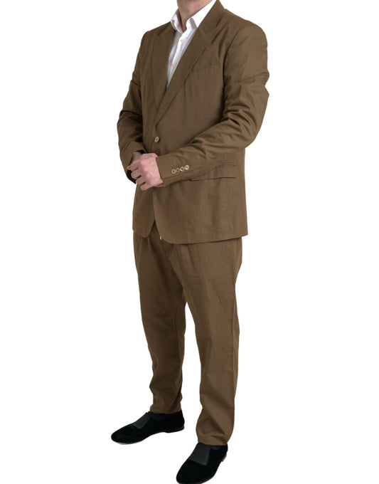  - Elegant Brown Silk Blend Taormina Suit