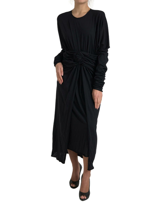  - Elegant Black Wool Wrap Dress