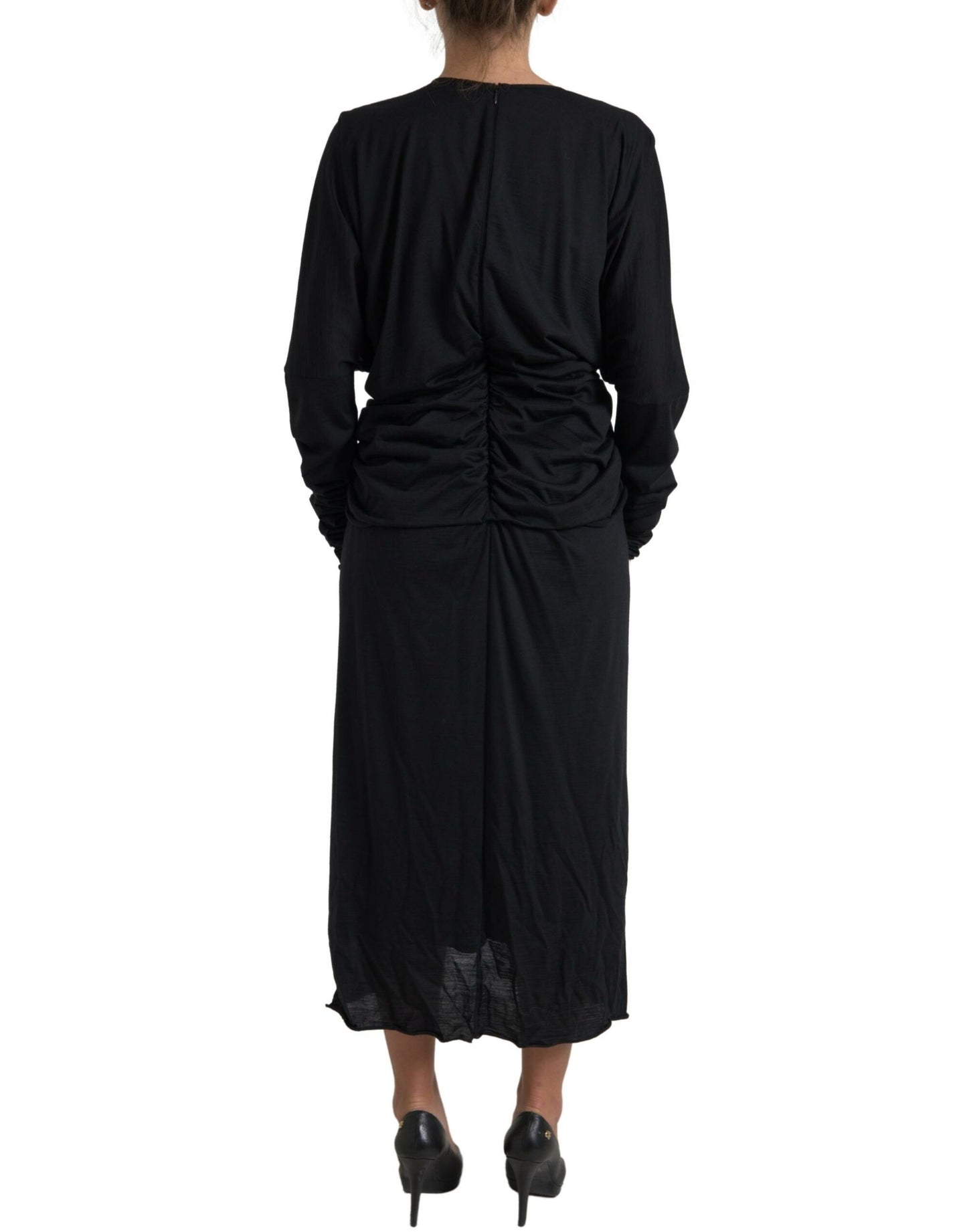  - Elegant Black Wool Wrap Dress