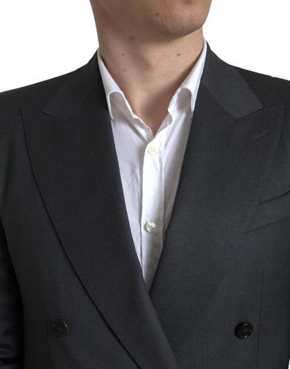  - Sleek Grey Slim Fit Double Breasted Suit