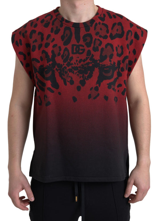  - Red Leopard Print Cotton Tank Top