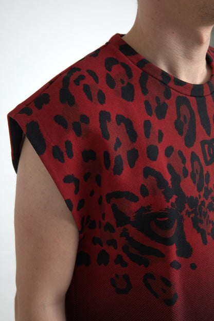  - Red Leopard Print Cotton Tank Top