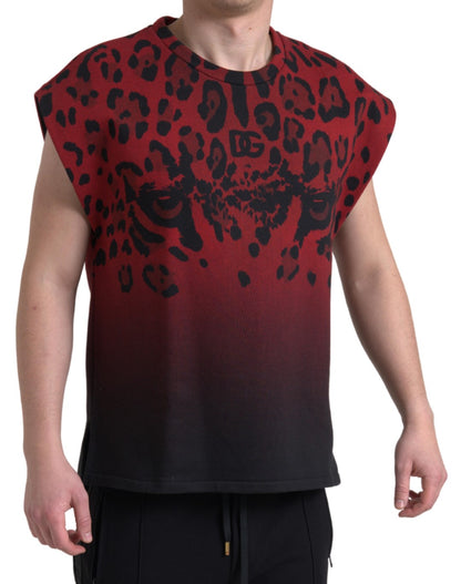  - Red Leopard Print Cotton Tank Top