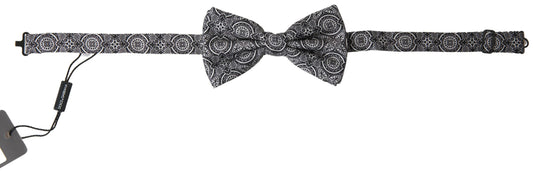  - Elegant Black & White Silk Bow Tie