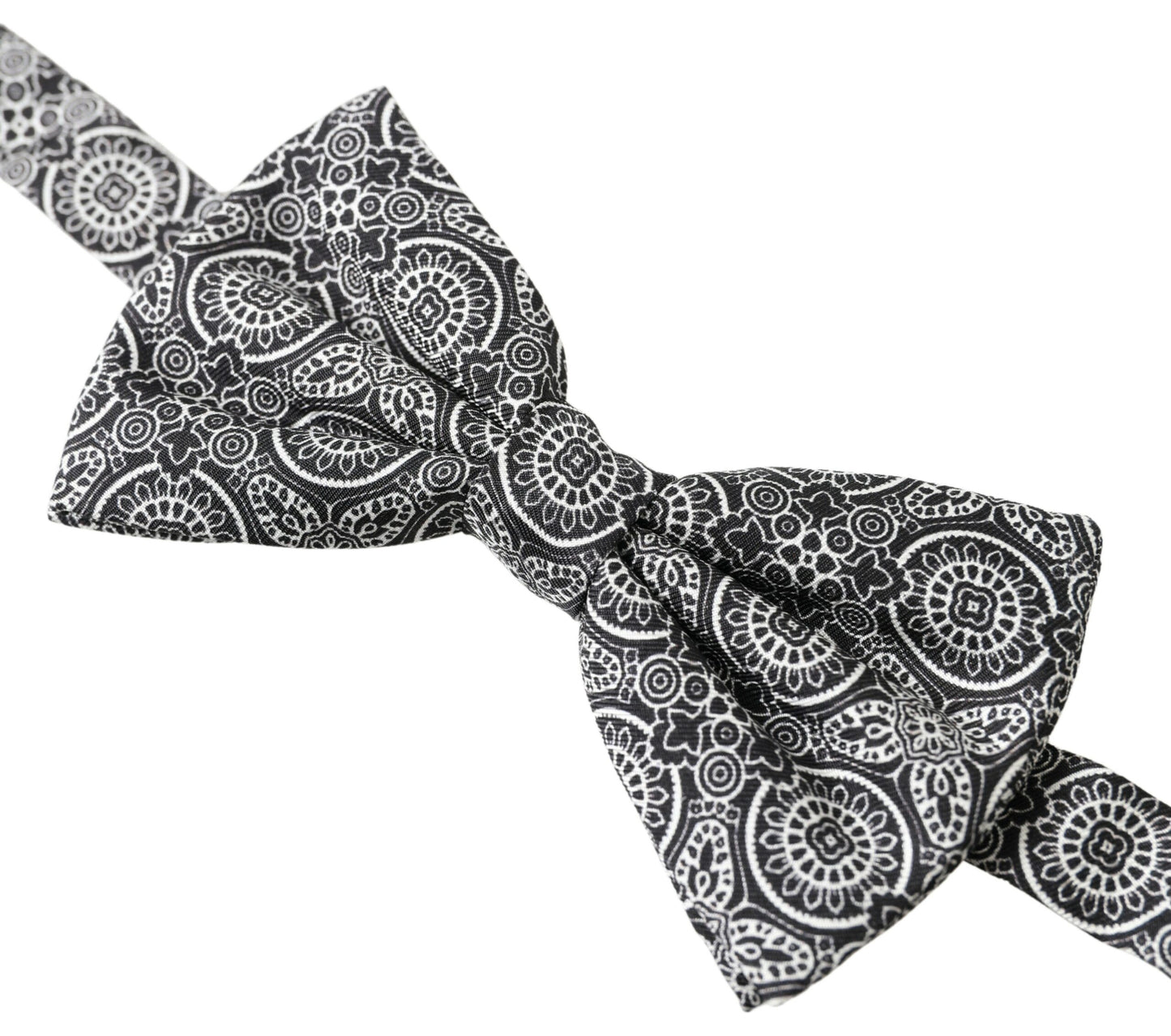  - Elegant Black & White Silk Bow Tie