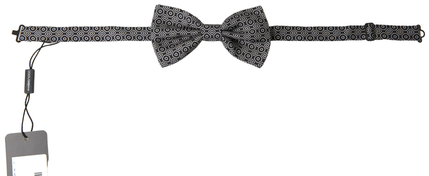  - Elegant Black and White Silk Bow Tie