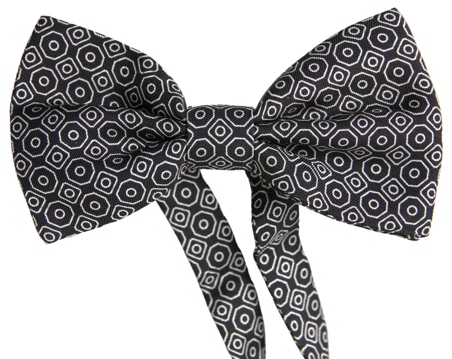  - Elegant Black and White Silk Bow Tie