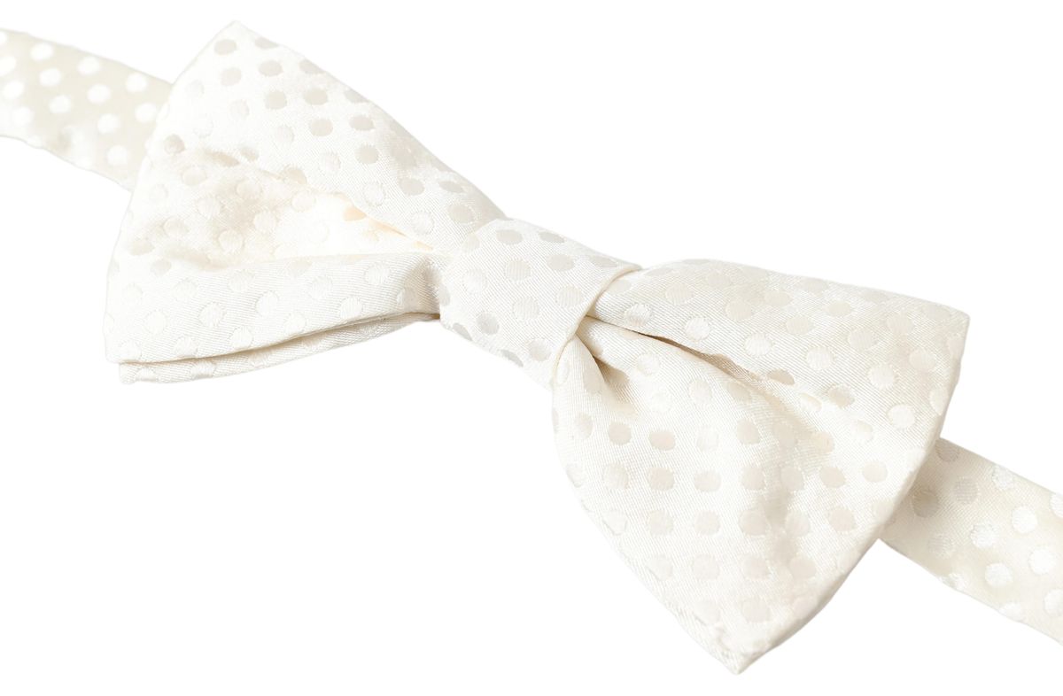  - Elegant Ivory Fantasy Pattern Silk Bow Tie