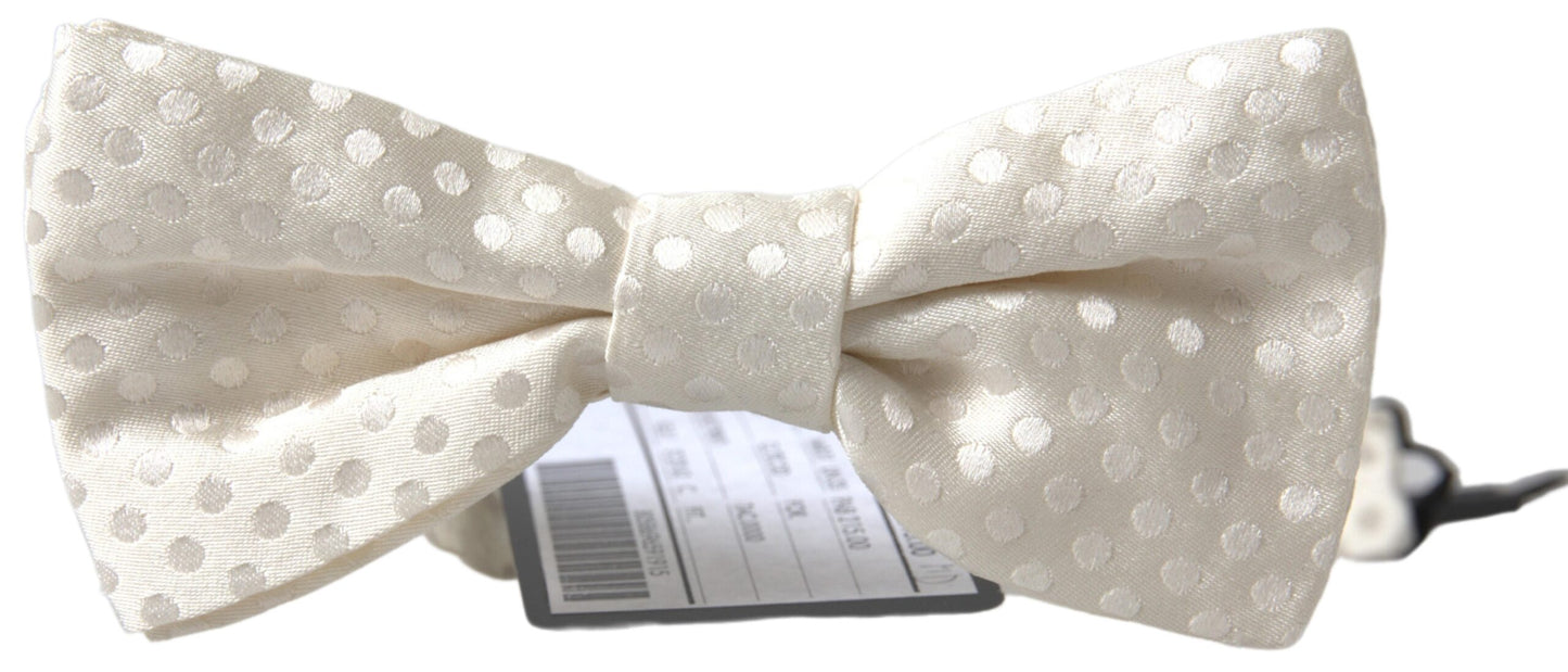  - Elegant Ivory Fantasy Pattern Silk Bow Tie