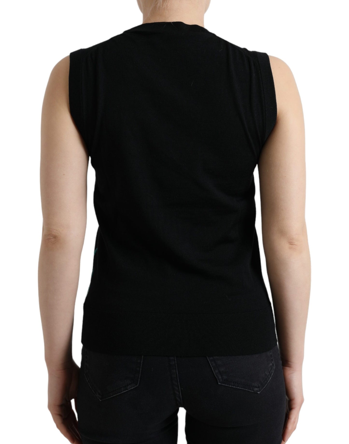  - Elegant Crew Neck Wool Silk Tank with Bird Embroidery