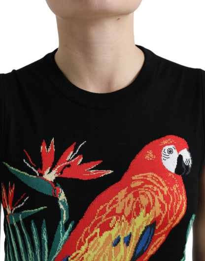  - Elegant Crew Neck Wool Silk Tank with Bird Embroidery