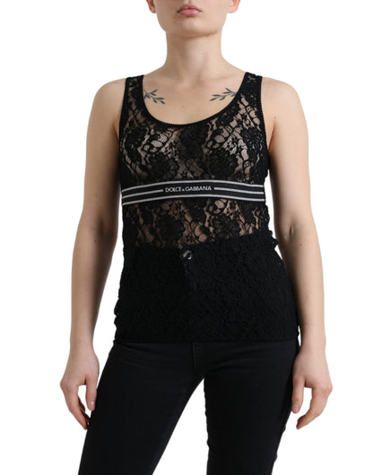  - Elegant Lace Tank Top with Logo Stripe