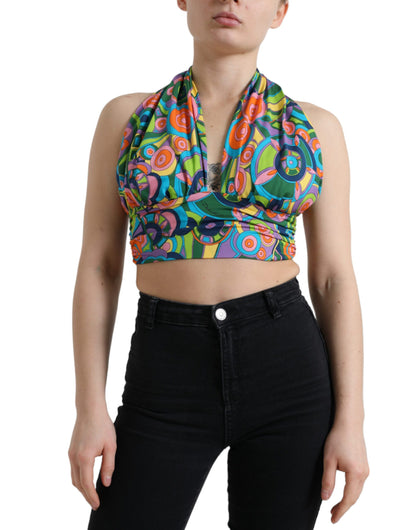  - Elegant Silk Blend Halter Cropped Top