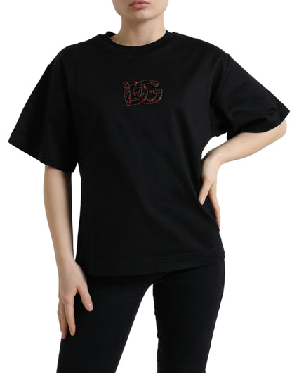  - Elegant Black Crystal-Embellished T-Shirt