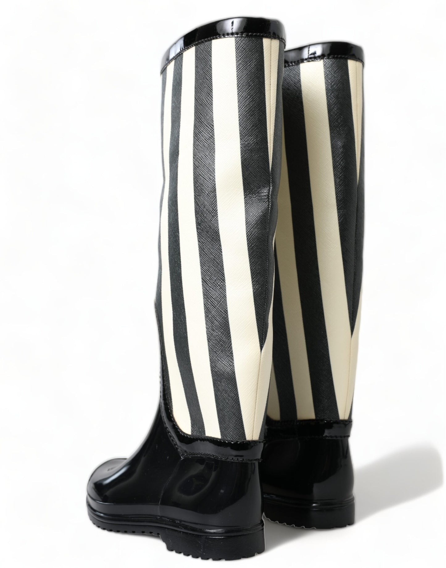  - Black and White Striped Knee High Boots