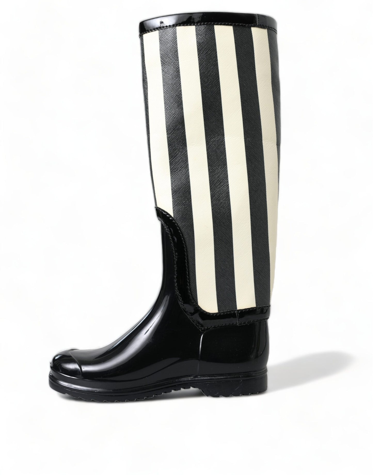  - Black and White Striped Knee High Boots