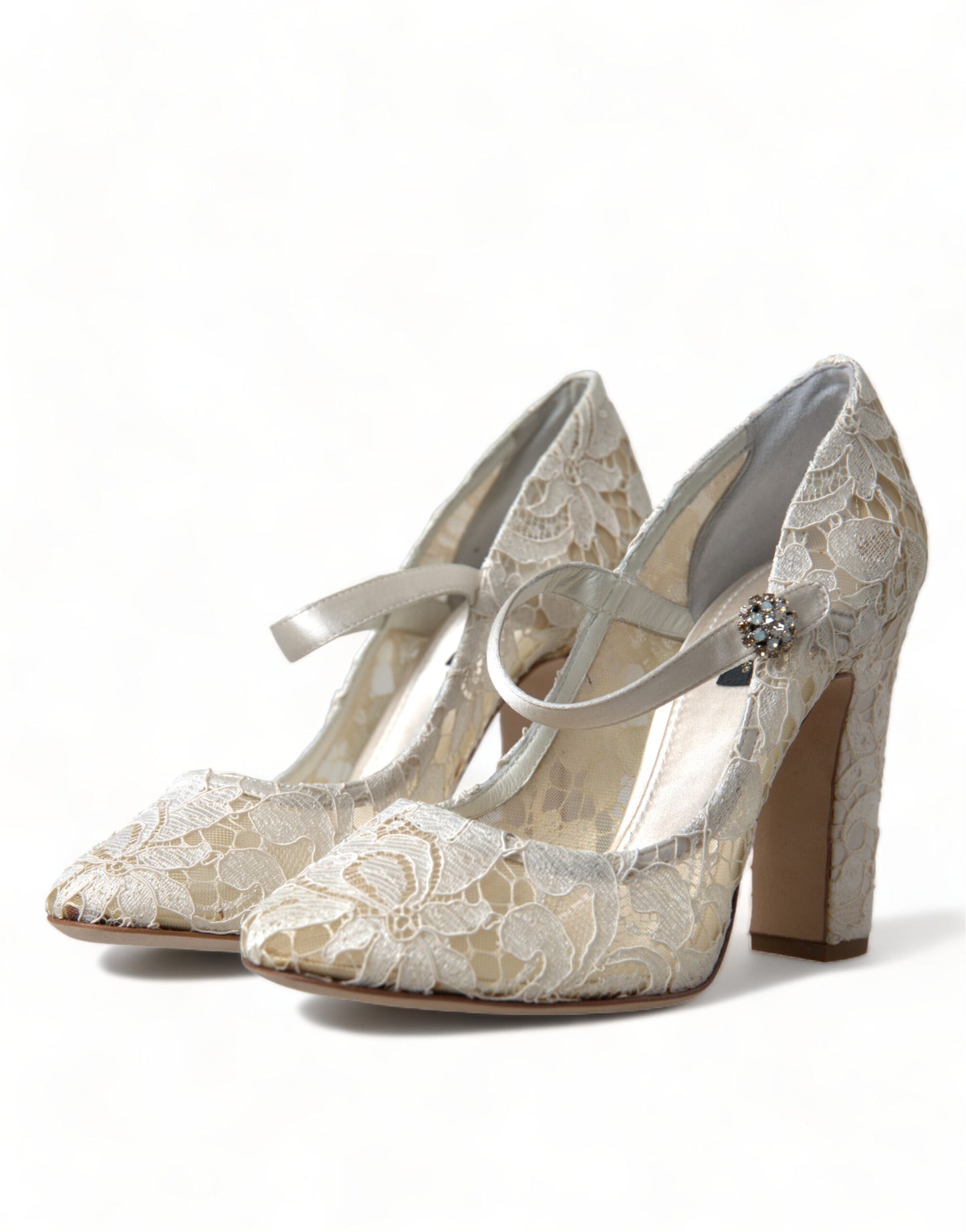  - Chic Lace Block Heels Sandals in Cream White