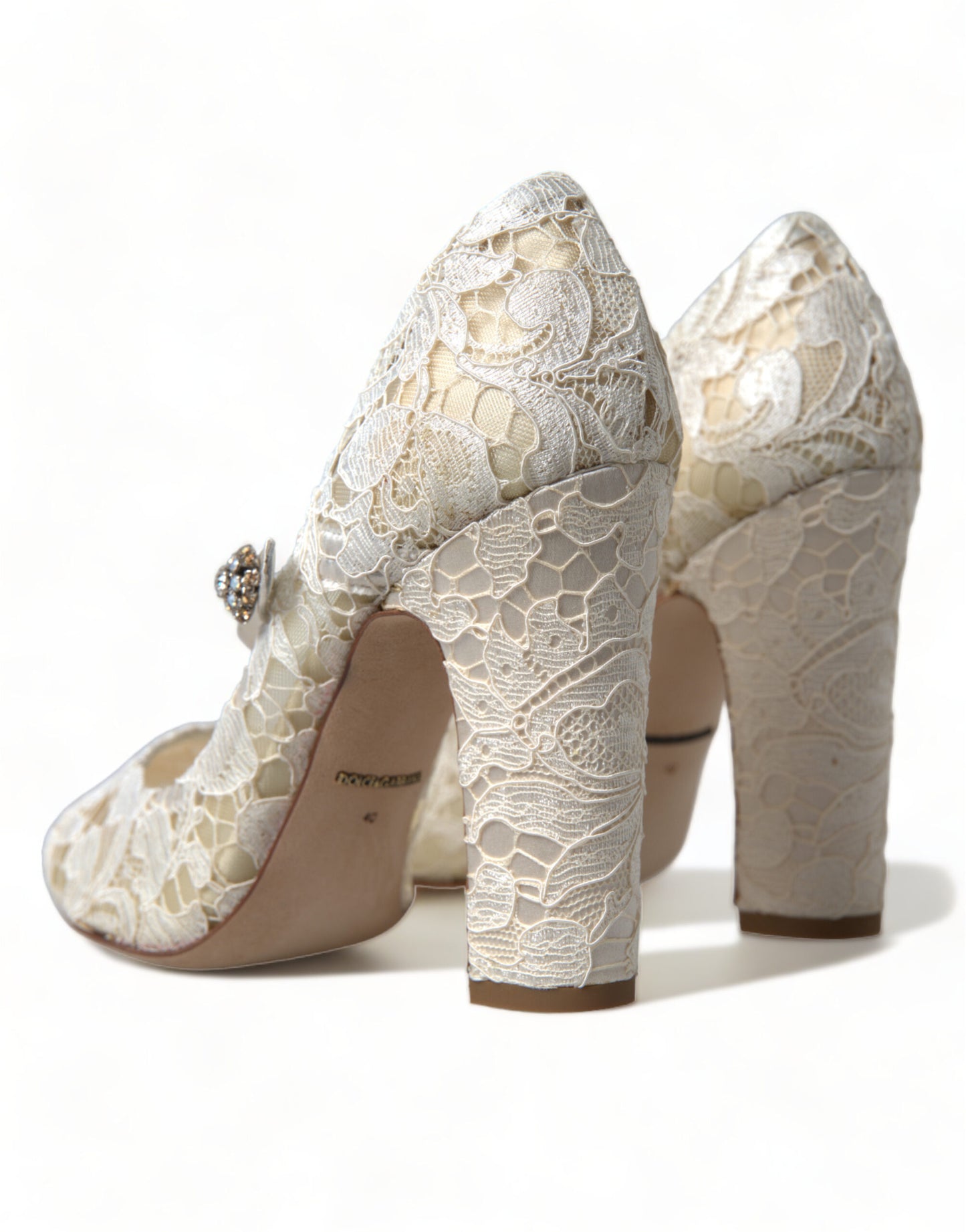  - Chic Lace Block Heels Sandals in Cream White