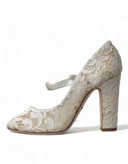  - Chic Lace Block Heels Sandals in Cream White