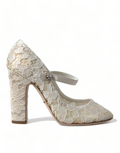  - Chic Lace Block Heels Sandals in Cream White