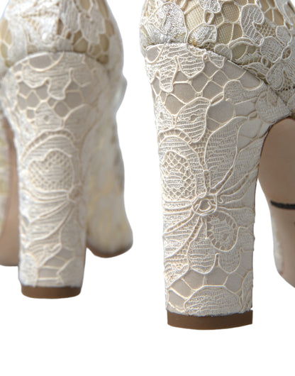  - Chic Lace Block Heels Sandals in Cream White