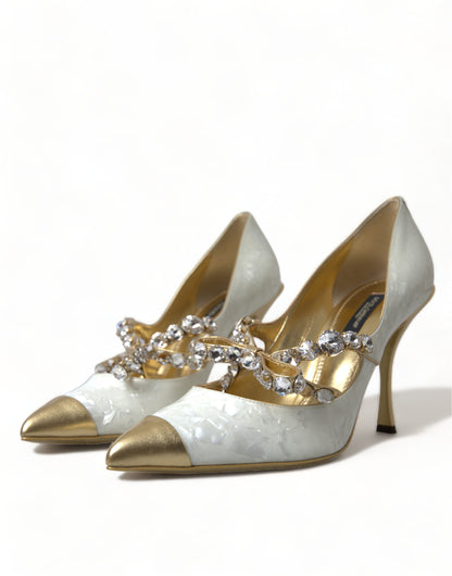  - Elegant White Patent Crystal Bow Heels