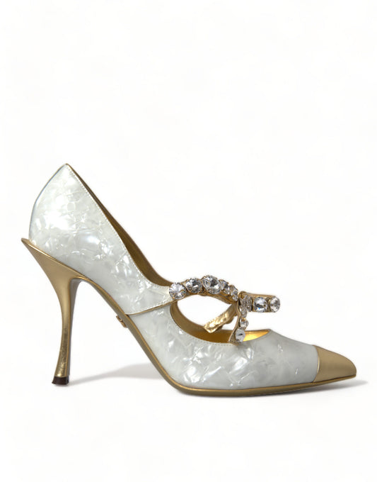  - Elegant White Patent Crystal Bow Heels