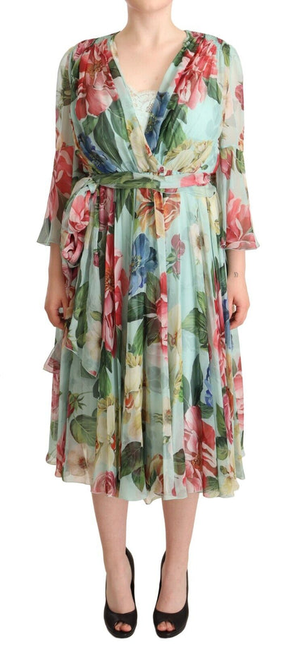  - Floral Silk Midi Wrap Dress