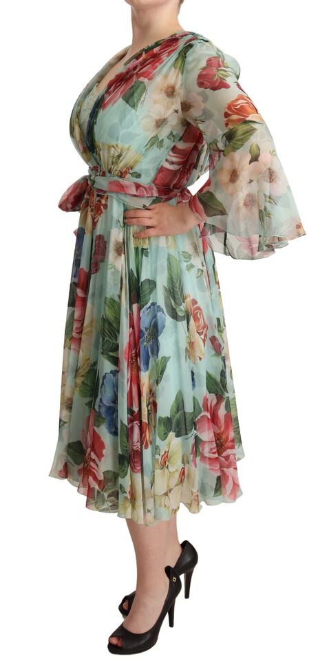  - Floral Silk Midi Wrap Dress