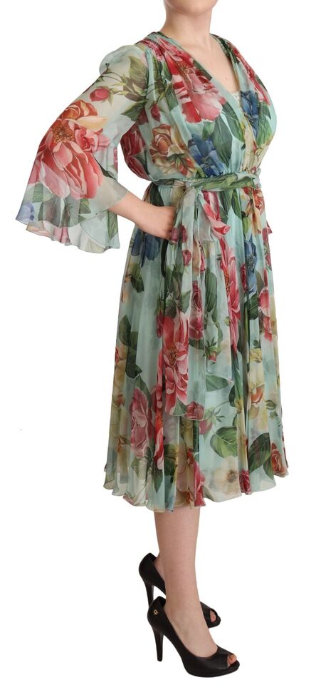  - Floral Silk Midi Wrap Dress