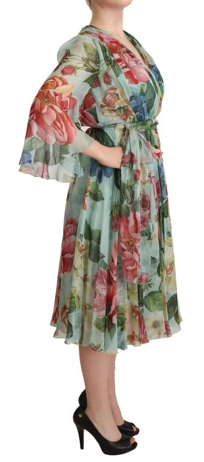  - Floral Silk Midi Wrap Dress